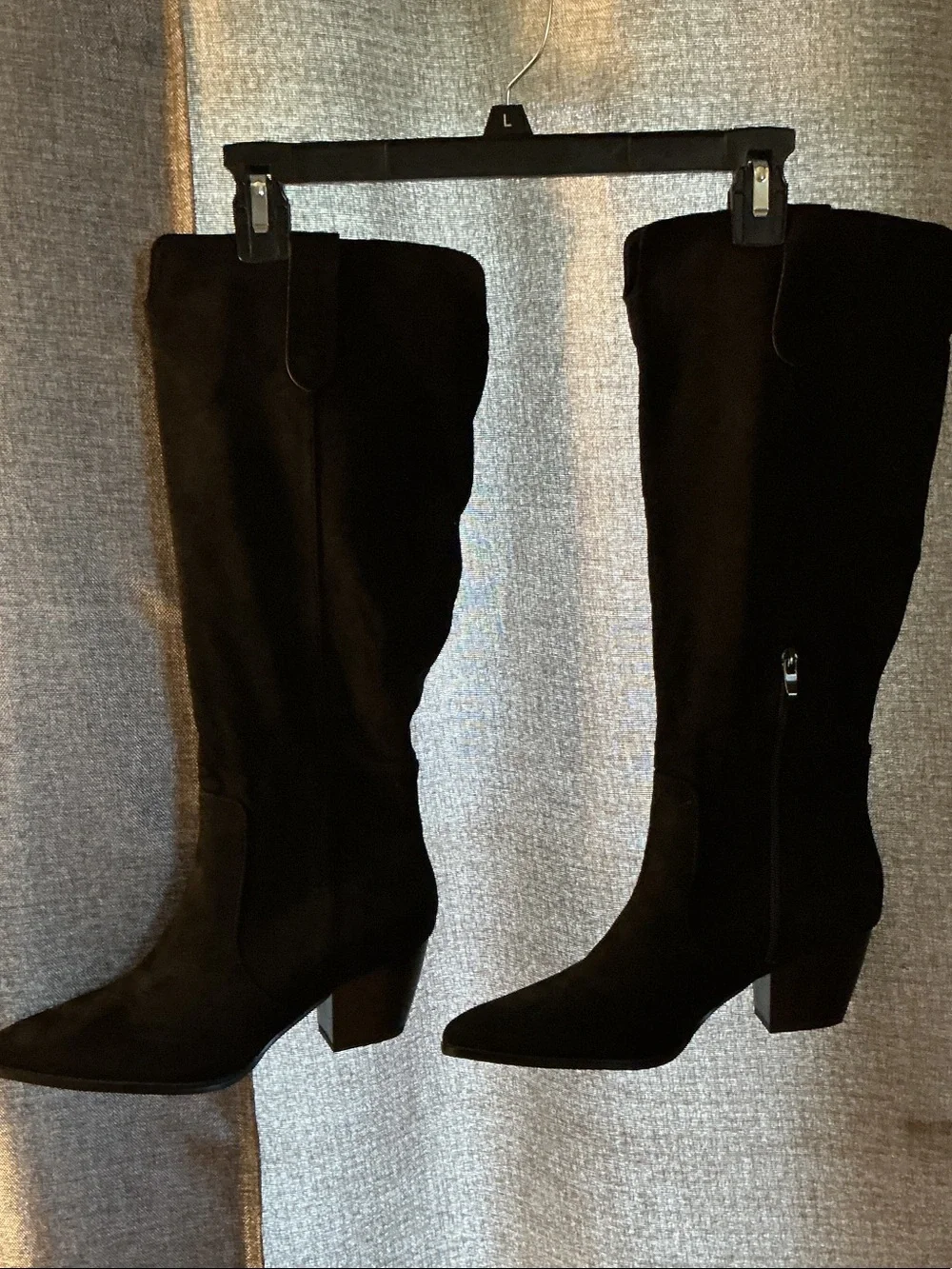 Black Suede Over-the-Knee Boots with Low Block Heel